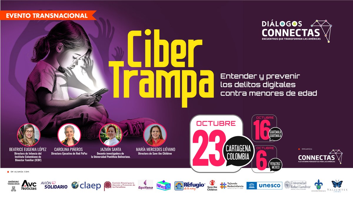 #DiálogosCONNECTAS | 👥 ¿Cómo proteger a la niñez frente a los delitos que se cometen en su contra en internet?

Descúbrelo este jueves 23 de octubre a las 5:15 p. m. en el Hotel Hilton, Cartagena. 🇨🇴

Asegura tu lugar. 👇🏻
connectas.org/eventos/ciber-…