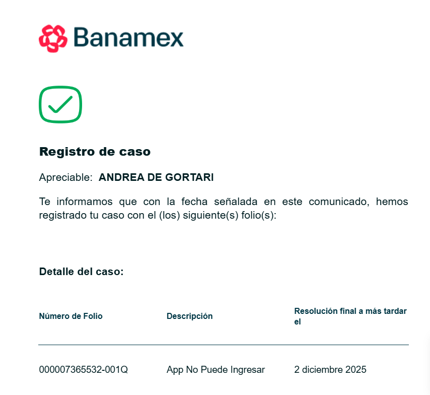 andreagortar's tweet photo. Banamex de mal en peor... Después de semanas de intermitencia en el uso de la aplicación, desdomiciliación de servicios con riesgo de corte, compras inconclusas por sus ineficiencias, me resolverán con fecha límite del 2 de diciembre de 2025!!! Así o peor? https://t.co/XUr5FxkHMO