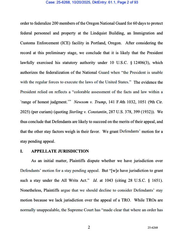 JUST IN:

The U.S Court of Appeals just ruled President Trump is allowed to send the National Guard to Portland, Oregon.
