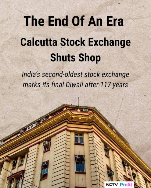 ankita_tweets's tweet image. A city that once traded dreams at Lyons Range now watches the ticker fall silent. Calcutta Stock Exchange isn’t just closing - a piece of history is. 💔📉

#CSE #Calcutta #Kolkata #StockMarket #StockMarketIndia #StockExchange #Trending #HappyDiwali #Diwali2025