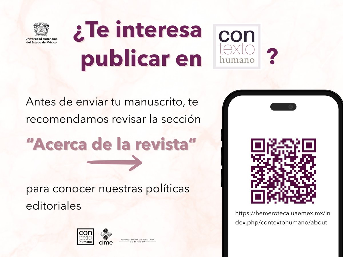 ConTexto_Humano's tweet image. 📷 Publicar en Con Texto Humano es una oportunidad para visibilizar tu trabajo, contribuir al avance del conocimiento y formar parte de una comunidad académica en crecimiento.

hemeroteca.uaemex.mx/index.php/cont…