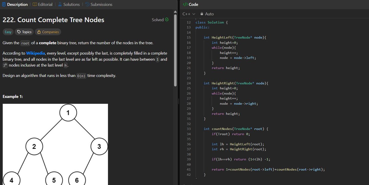 ashayguptaa's tweet image. 📌 Day 48 of #100DaysOfCode
Solved: LeetCode Daily 3003 and LeetCode 222 – Count Complete Tree Nodes 🌳
💬 Back to regular practice after exams — easing in with some tree and math-based problems!
#LeetCode #DSA #LearnInPublic #Coding #CodingJourney