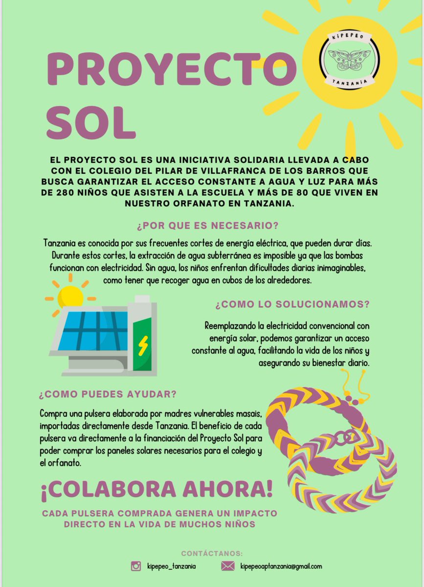saludtorvis's tweet image. 🤝 Nos unimos al Proyecto SOL junto al CEIP El Pilar de Villafranca 💫
Gracias a nuestras AMPAS por hacer posible esta colaboración solidaria con Tanzania 🌍
¡En una semana hacemos el pedido de pulseras masáis! 🧡
#proyectosol #cralaespiga #pulserassolidarias #educaciónconvalores