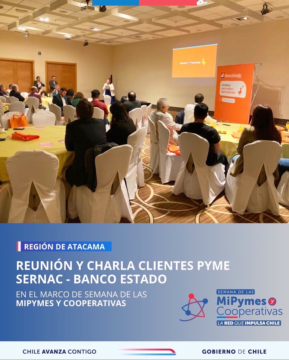 ✅ Seguimos en el marco de la Semana de las MIPYMES y Cooperativas 2025 en Atacama, en donde la Seremi de Economía, Makarena Arias participó en un encuentro en donde se realizó la reunión y charla clientes Pymes junto a Banco estado y Sernac.