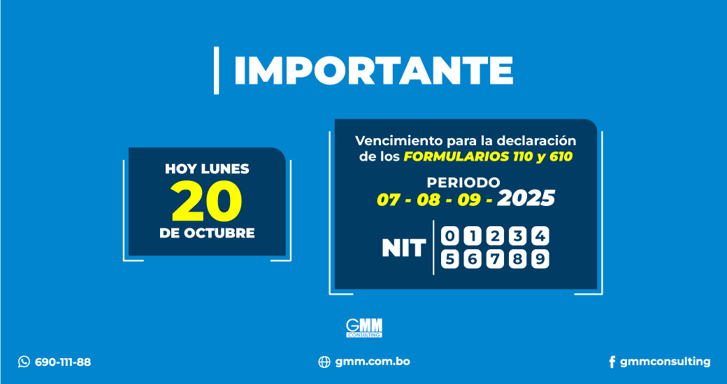 gmmconsulting's tweet photo. #HOY Vencimiento #trimestrales formulario 610 y 110
Julio, Agosto y Septiembre
🔎 Necesitas contador?
👉 Comunicate 📲 690-111-88 https://t.co/9YukKj5KBC

#IVA #IT #gmm #siat #ImpuestosNacionales #rcv #gmmconsulting #contador #contabilidad #auditoria https://t.co/0rFBjlEfR3
