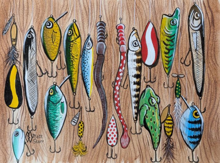 Art of the Day! "Fishing lures, rooster tails, worms". Buy at: ArtPal.com/mattstarr?i=10…