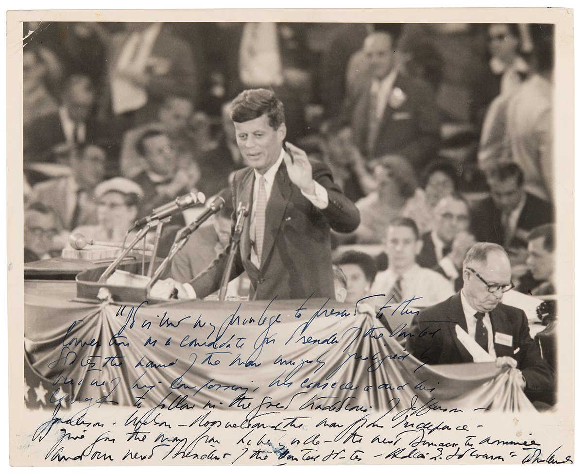 Gracing the cover of this month’s auction: JFK at his most eloquent.

A signed photograph quoting his 1956 DNC speech nominating Adlai Stevenson — “the man from Libertyville.”

Before Camelot, there was Chicago.
🔗shorturl.at/kJtMK

#JFK #PresidentialHistory #RRAuction