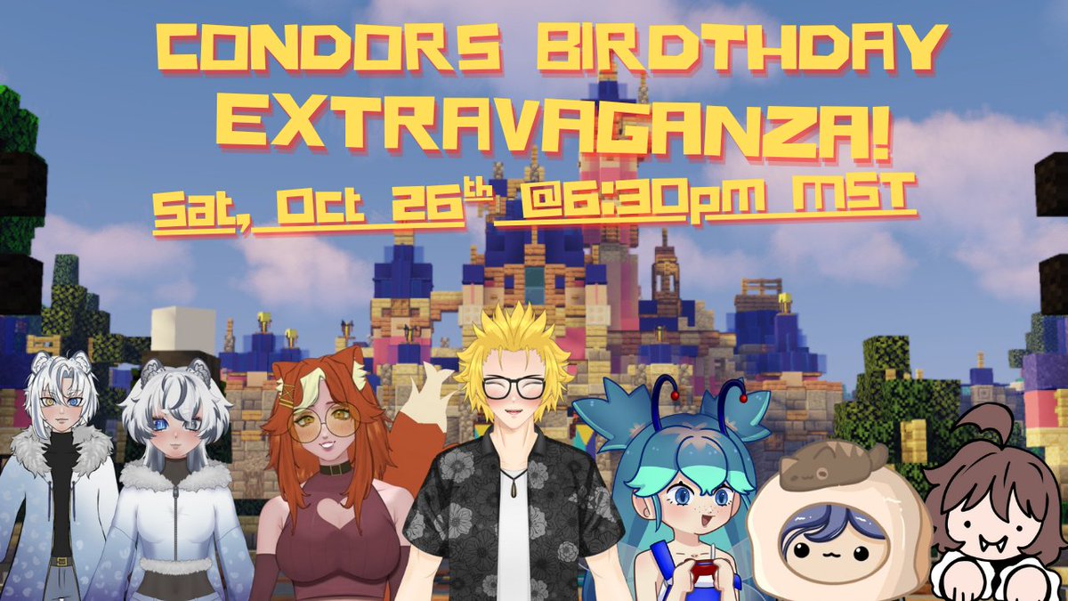 THIS SATURDAY, VTUBERS TAKE OVER DISNEY (MINECRAFT)
Join me, <a href="/embervulpex/">Ember - 🏳️‍⚧️</a> , <a href="/Thruthickandzen/">Zenny | VT</a> , <a href="/ZamirisuVT/">Zamir | VT</a> , <a href="/HodgofVT/">Hodgof VT</a> , <a href="/itsvannpyre/">Vannpyre | UNvampire VTuber 🩸➕</a> and my lovely wife for My Birdthday Extravaganza! Starting at 6:30pm MST 
#Vtuber #Twitch