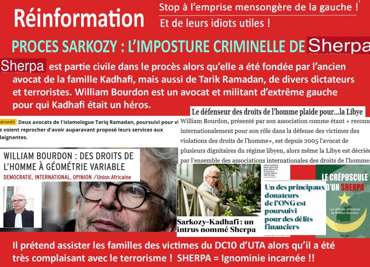 VincentdeVince2's tweet image. Des médias comme #BFMTV et #FranceInter continuent de donner tribune libre à #Sherpa, association qui se prétend moraliste, alors qu'elle a été fondée par l'avocat islamogauchiste William Bourdon, ancien avocat aussi de la famille Kadhafi !
Toutes les limites de la tartufferie