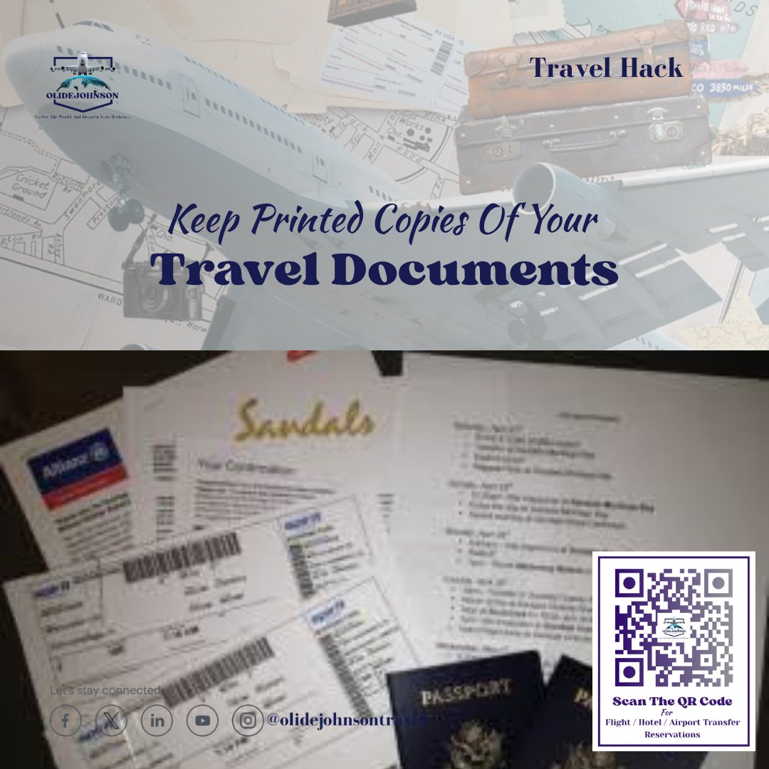 olidejohnson's tweet image. These Easy to Carry backups can save you from those “uh-oh” moments when Technology goes Haywire! 

Whether it&apos;s a misplaced Phone or a Dead battery, having a Hard Copy means you’re always Prepared. 

 #TravelDocuments
#OlidejohnsonTravels #TravelAgencyInLagos