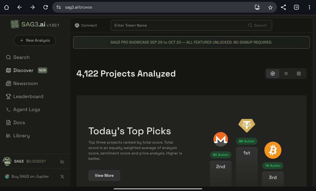 Baheet_'s tweet image. so, today marks the final day of the complimentary pro trial for @SAG3_labs. 

as I&apos;ve discussed in several posts, the pro version provides access to a comprehensive suite of daily token research that can help you identify potential flips prior to their price surges.

this is an…