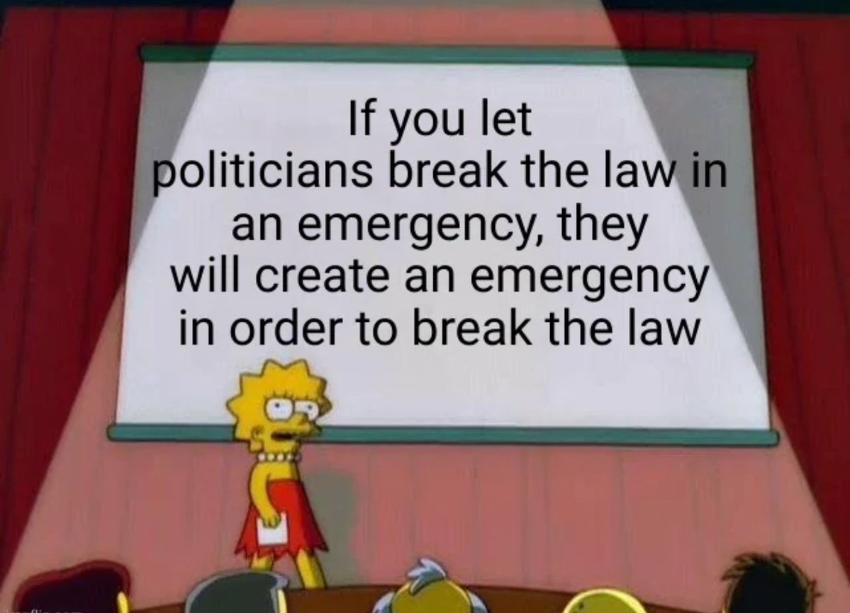 We’ve seen this play out every generation. The “temporary measures” always outlive the crisis. 

Every government that learns it can bend the law to save you eventually learns it can bend the law to control you. 

Emergencies end. Power never gives itself back. Do not give them