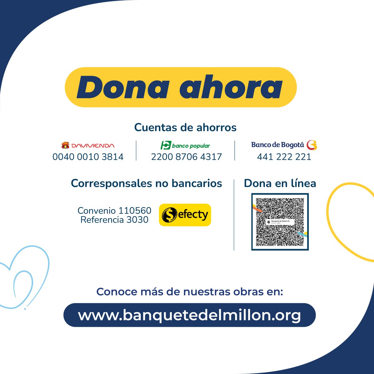 El año pasado logramos 1385 mejoramientos de vivienda 🙌.
Ahora vamos por 600 reconstrucciones en Paratebueno y Medina con el #BanqueteDelMillón65. 

Súmate hoy.
Dona en las cts de ahorros: Davivienda 0040 0010 3814 | Banco Popular 2200 8706 4317 | Banco de Bogotá 441 222 221