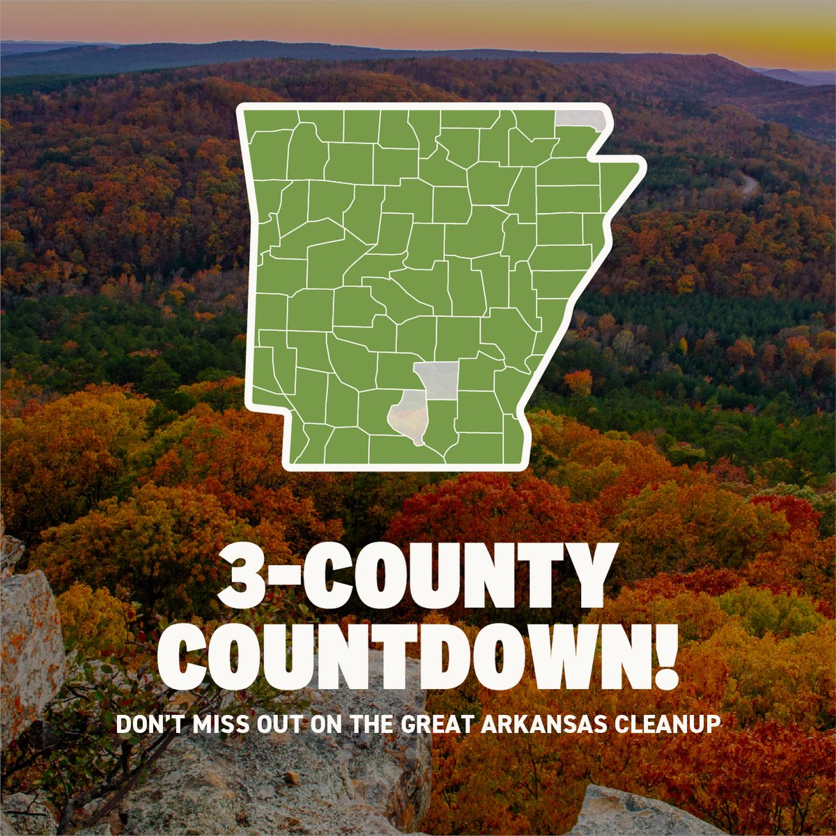 KeepARBeautiful's tweet photo. We are SO close! If you live in one of the last three counties, sign up today! Let's host a cleanup event in all 75 Arkansas counties. #keepARbeautiful https://t.co/hxCQxtZJ6n https://t.co/sHVkRjvyyP