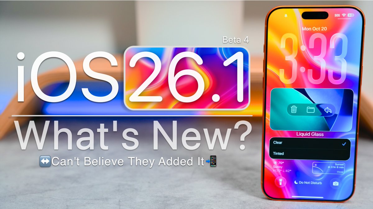 iOS 26.1 Beta 4 is here with a new adjustment for Liquid Glass and options for Phone, Camera and more.  Here is everything new so far.

Full video here:  youtu.be/tBnCqs_6Cvo