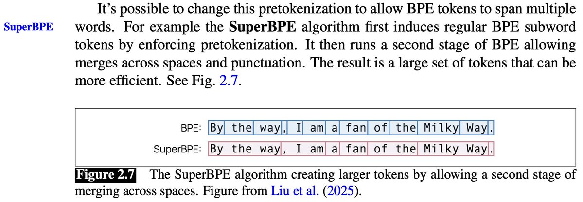 alisawuffles's tweet image. So happy to see SuperBPE mentioned in the latest edition of Jurafsky &amp;amp; Martin’s NLP textbook!!🥹 The whole chapter is a great read, covering challenges of defining a &quot;word&quot;, background on Unicode &amp;amp; UTF8, and how we landed on subwords.

📖 web.stanford.edu/~jurafsky/slp3