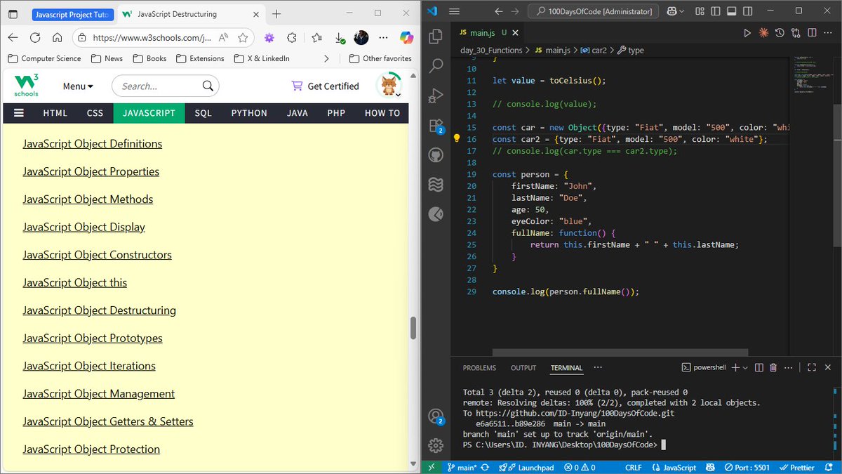 id_inyang_'s tweet image. Day 30 of #100DaysOfCode
Learning about JavaScript Functions
- JavaScript Objects
- Objects Properties
- Object Methods
- Object constructor functions
#JavaScript #LearnInPublic