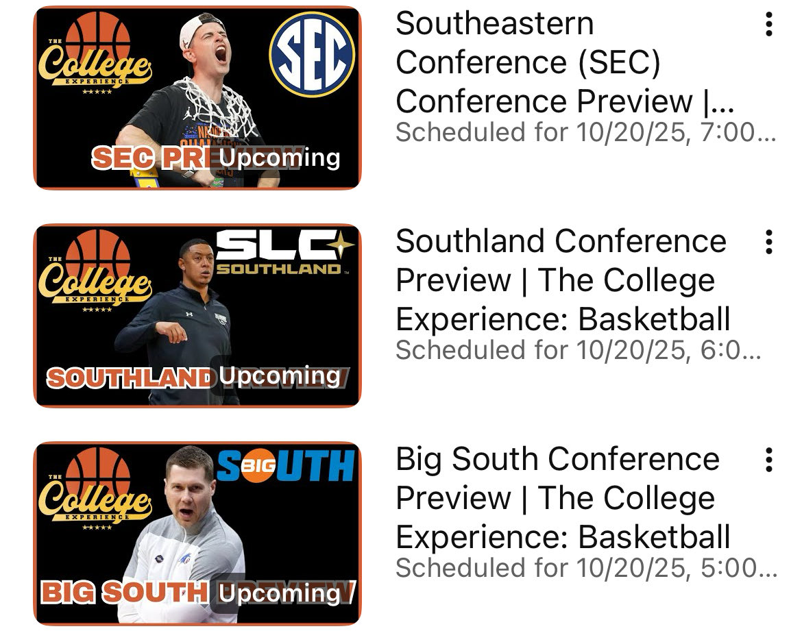 Full Lineup on TCE tonight. 

Triple Header of 🏀 Previews starting at 5:00pm ET. 

Followed by the Dantabase Top 25 and Tuesday 🏈 Preview &amp; Picks. 

📺 youtube.com/@thecollegeexp…