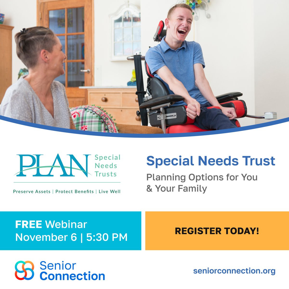 Join PLAN of MA &amp; RI for a FREE webinar on Special Needs Trusts: Planning Options for You and Your Family. Learn how to protect your loved one’s benefits, plan for the future, and create peace of mind.
November 6 at 5:30 PM. Register for webinar today: planofma-ri.org/plan-events/