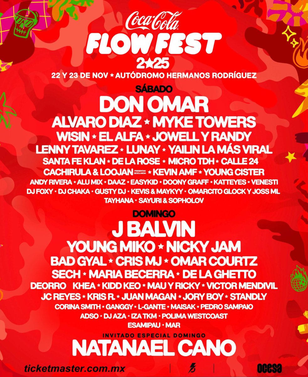 🔥 ¡El rey regresa al trono! 👑
Don Omar estará en el Flow Fest 2025 y no puedes perderte este show histórico 💥🎤

Prepárate para cantar "Danza Kuduro".
El flow y la leyenda estarán más vivos que nunca 💯

📍CDMX
📅 Flow Fest 2025
