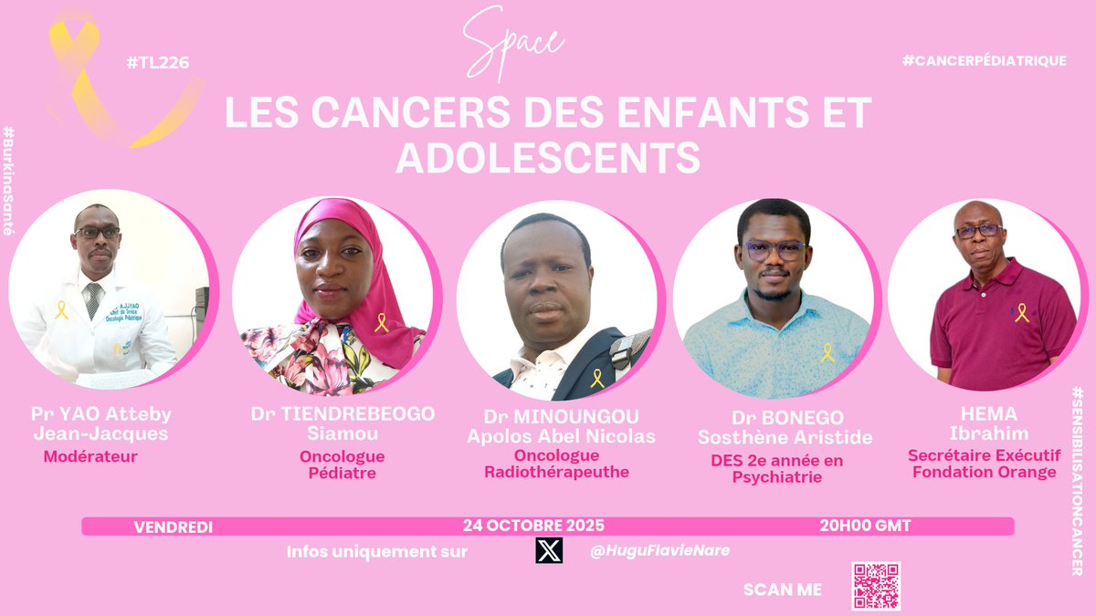 HuguFlavieNARE's tweet image. Rejoignez-nous pour un space émouvant et informatif ce vendredi à 20h GMT

Le sujet que nos experts aborderons porte sur "Les cancers des enfants et adolescents : diagnostic, traitements et soutien"

En cette période d'octobre est rose faisons briller le jaune pour sensibiliser👇🏿