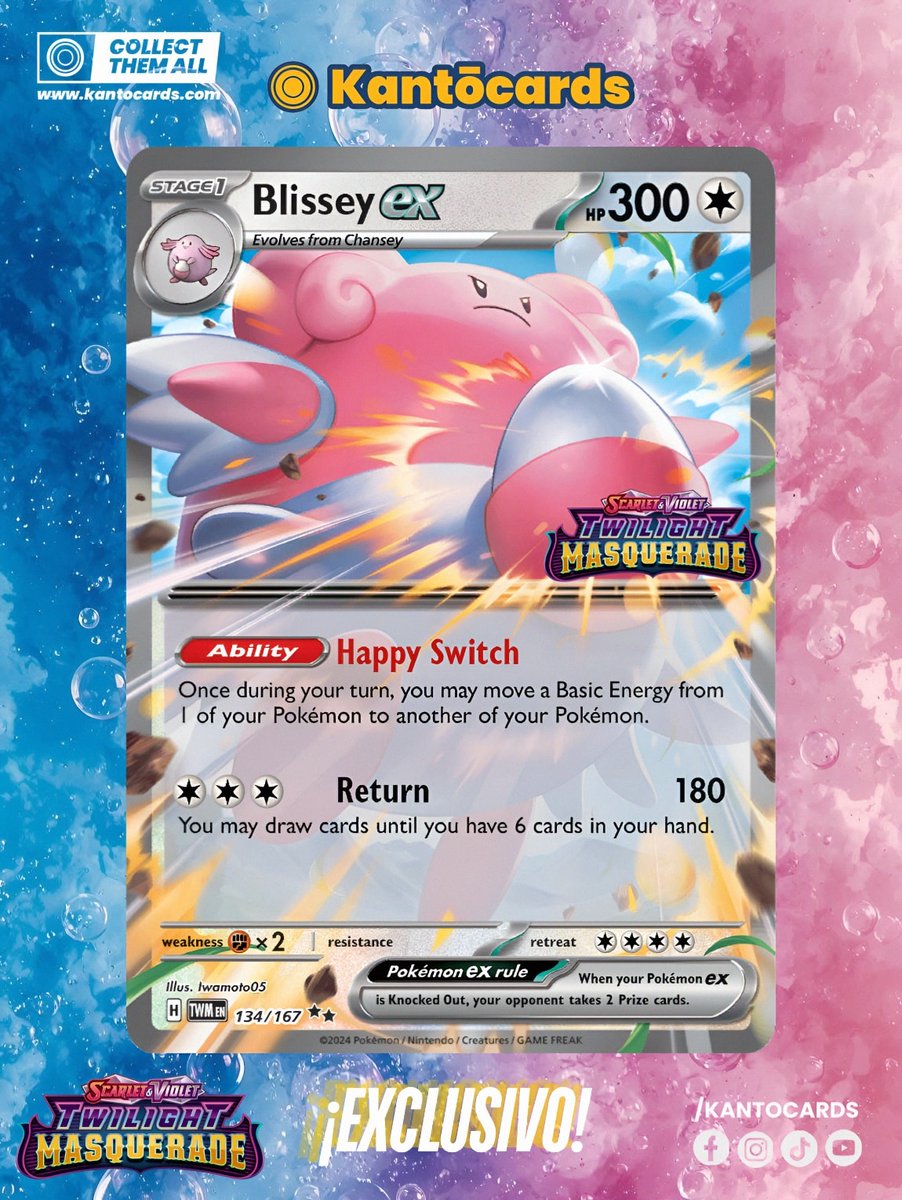 Two Heavyweight Pokémon have arrived in Kantöcards 💫 Snorlax and Blissey join forces in an Exclusive Collectible Box with the Best Selection of Envelopes that will truly surprise you, such as Twilight Masquerade, Surging Sparks, Journey Together and Destined Rivals.💥