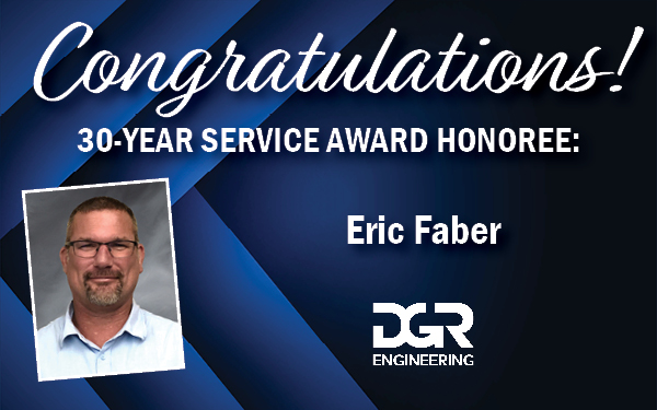Congratulations to Eric Faber on reaching an incredible milestone—30 years with DGR Engineering! Your expertise and hard work have made an impact, and we’re grateful to have you on our team. Here's to many more successful years ahead! #DGRSolutions dgr.com