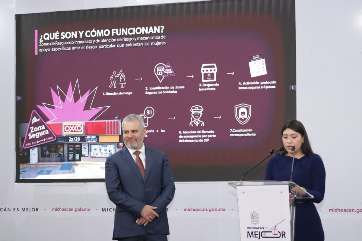 En Michoacán, las mujeres no están solas.
La titular de @SeimujerMich, Ale Anguiano, presentó #ZonasSegurasLasSolidarias: tiendas OXXO que funcionarán como espacios de resguardo y acompañamiento para mujeres en riesgo.
Más de 600 establecimientos en 71 municipios. 💜