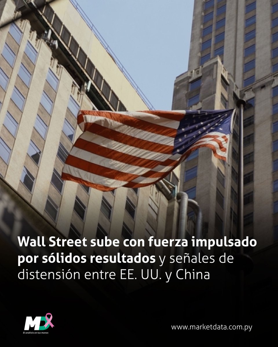 marketdata_py's tweet image. 🇺🇸🇨🇳 Las acciones en Wall Street cerraron en alza impulsadas por los sólidos resultados corporativos y el optimismo ante una posible distensión comercial entre Estados Unidos y China.
📍 Leé más en n9.cl/5sfc5