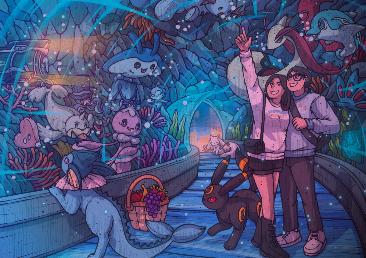 Got this BEAUTIFUL Pokemon themed commission of <a href="/akjy_music/">alice</a> and I for her birthday! Inspired by our several aquarium dates that we go on! It's a little late, but happy birthday again to my wonderful girlfriend💜💚

The artist is @/Bonggely!