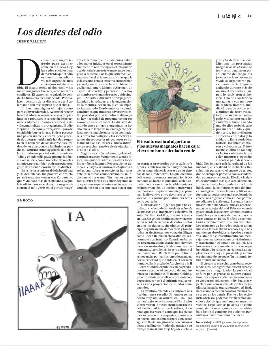 Gran columna , imperdible lectura para iluminar el camimo y no dejarnos derrotar por los señores que atizan el odio y quieren administrar nuestros miedos