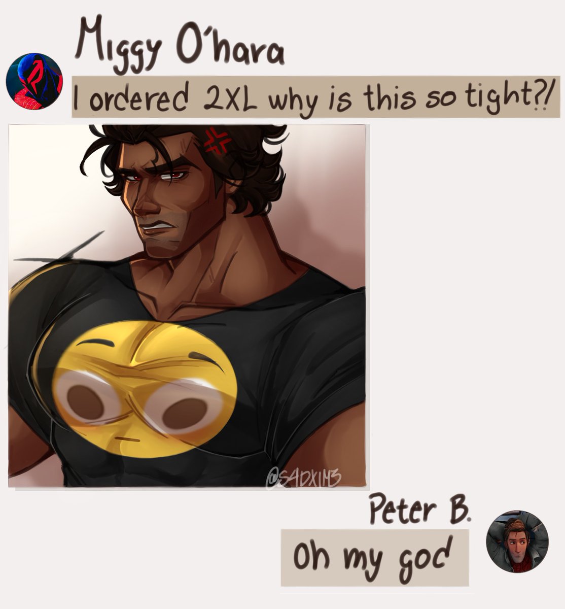 Huuuuh 😳
#MiguelOHara #migueloharafanart #spiderMan2099 #peterbparker #spiderdads  #AcrossTheSpiderVerse