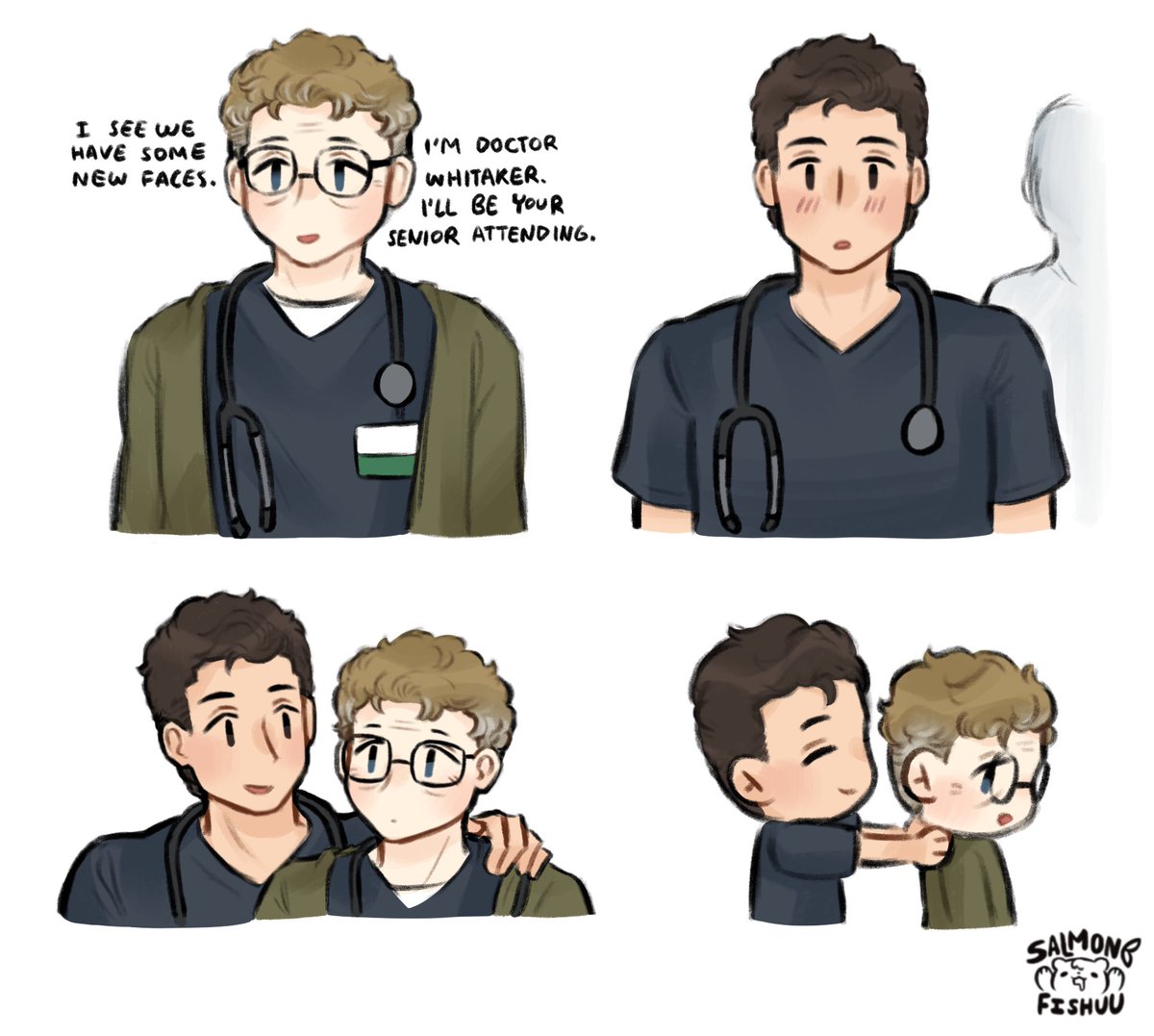 salmonblurb's tweet photo. Here it is! Age swap au! Well also a role swap too 
.
.
#hucklerobby #thepitt https://t.co/Z4b49zJifa