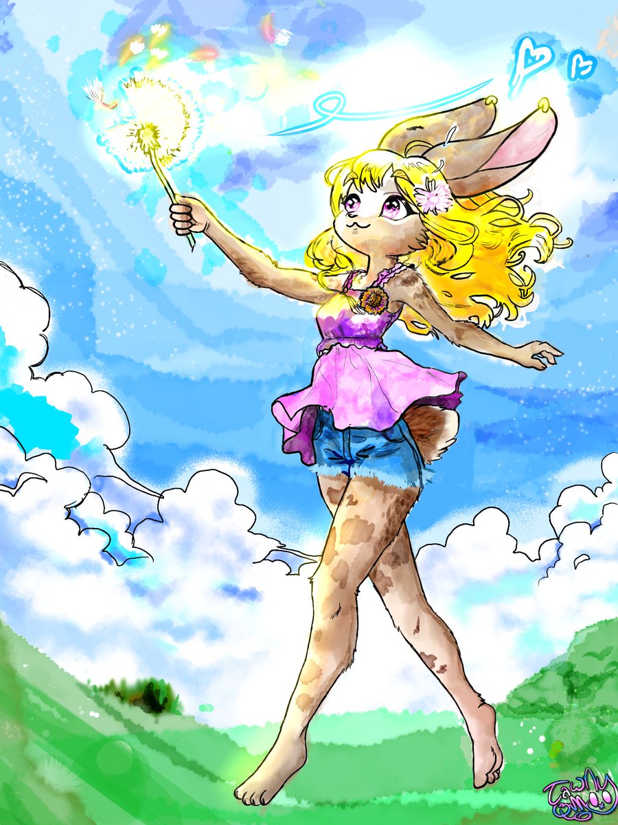 ArtKaiMerra's tweet photo. I wanted to play with some water color brushes and might've over done it, haha but I had fun. Not my usual gothy stuff. She's like a magical girl Bunn #furrygirl https://t.co/Vb8AuE8iso