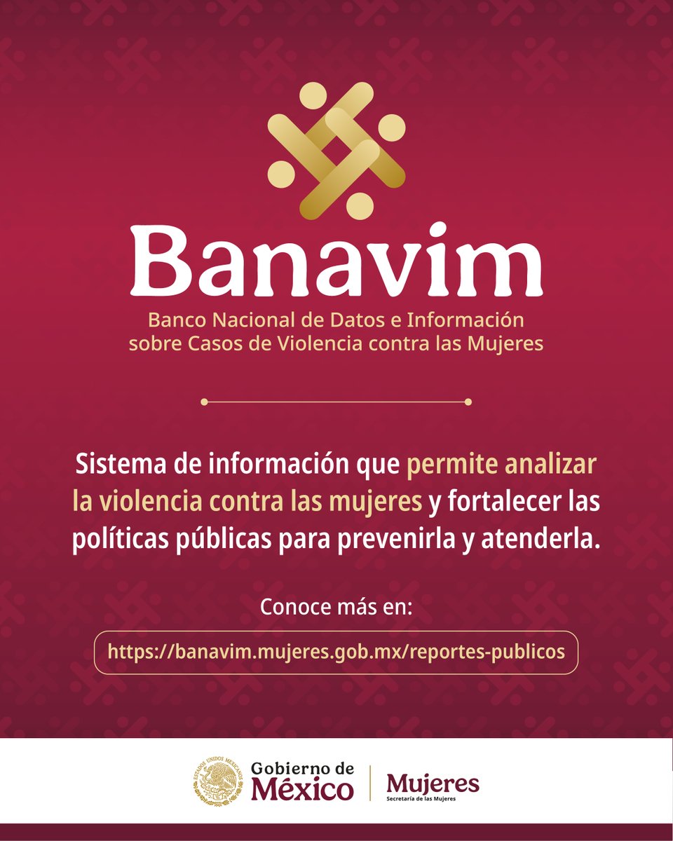 mujeresgobmx's tweet photo. #DíaMundialDeLaEstadística
El Banco Nacional de Datos e Información sobre Casos de Violencia contra las Mujeres (#BANAVIM) es nuestro sistema para analizar, atender y orientar políticas públicas contra la violencia de género en México.
Conoce más ➡️ https://t.co/TU4cjVCXKQ https://t.co/umP1K3m9iD