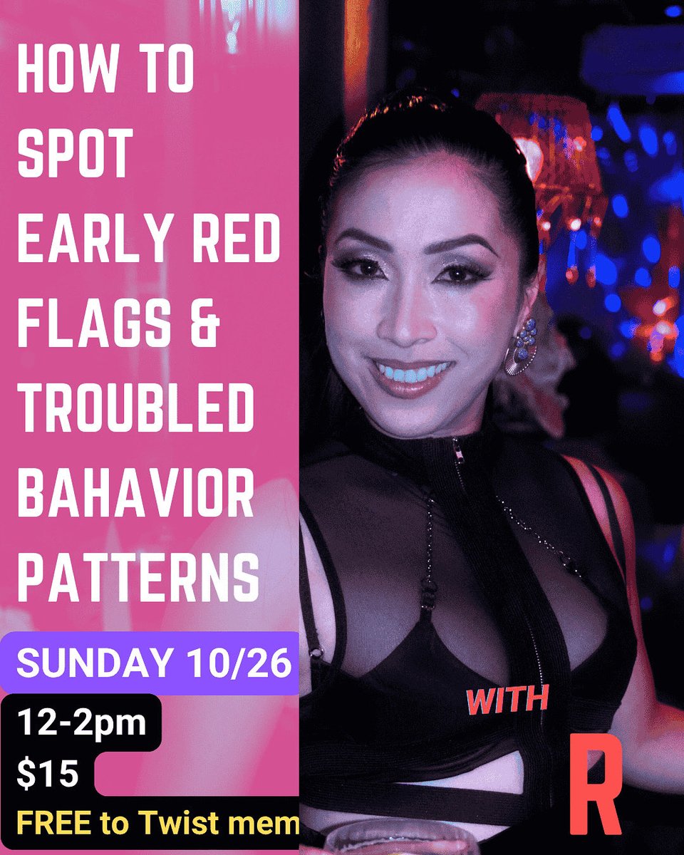 For emerging, aspiring and just got started dommes-let’s discuss spotting red flags and the psychology behind it? Tis the little things that tell big patterns!
This Sunday 10/26 12-2pm FREE TO ALL TWIST SUBSCRIBERS!
Register via femdomphila.com/twist-events