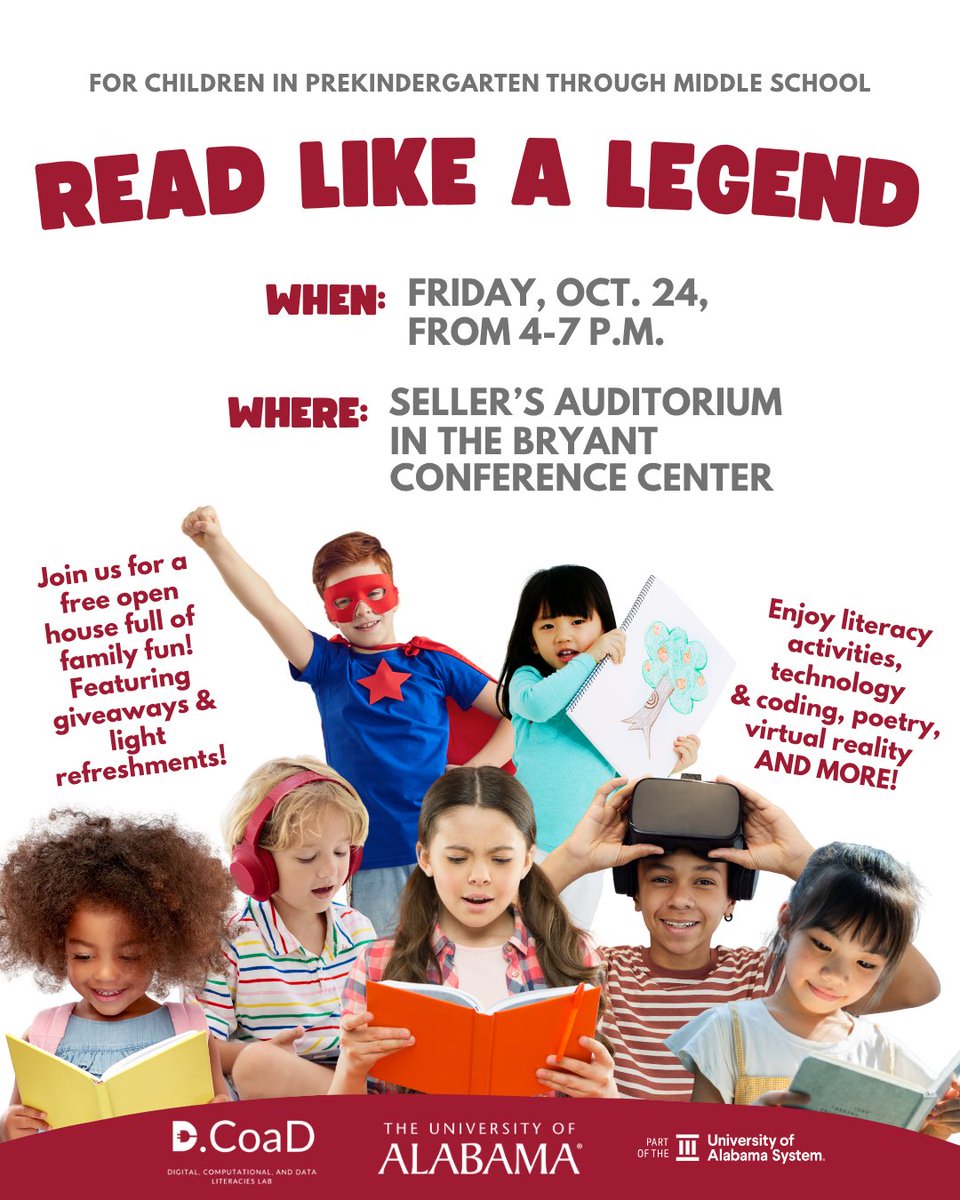 <a href="/UACommAffairs/">UA Community Affairs</a> <a href="/UofAlabama/">The University of Alabama</a> <a href="/TCSBoardofEd/">T🍏S Board of Ed</a> <a href="/tuscaloosanews/">The Tuscaloosa News</a> <a href="/tcss_schools/">Tusc Co Schools</a> <a href="/bgcwestal/">BGCWestAL</a> <a href="/Alabama_Reading/">ARI / The Alabama Reading Initiative, ALSDE</a> <a href="/UnitedWayWestAL/">United Way West AL</a> 
College of Education cannot wait to see you Friday!!!
Free parking in Capstone Deck for event