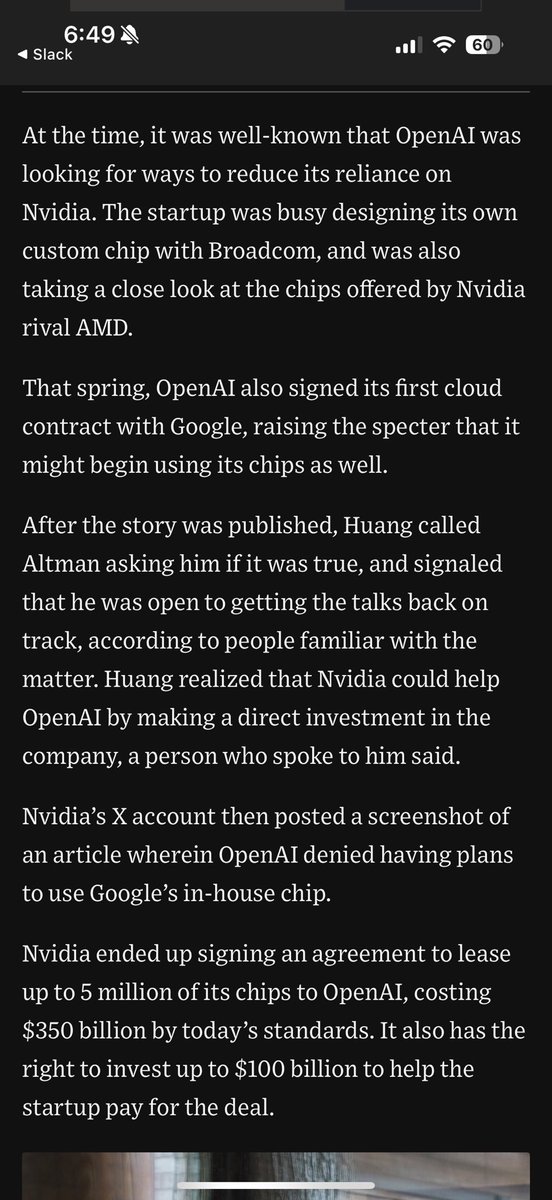 New: WSJ reports that our June story on OpenAI using Google’s TPUs caused Jensen Huang to call Sam Altman—a call that led them to sign a $100b deal

wsj.com/tech/ai/sam-al…