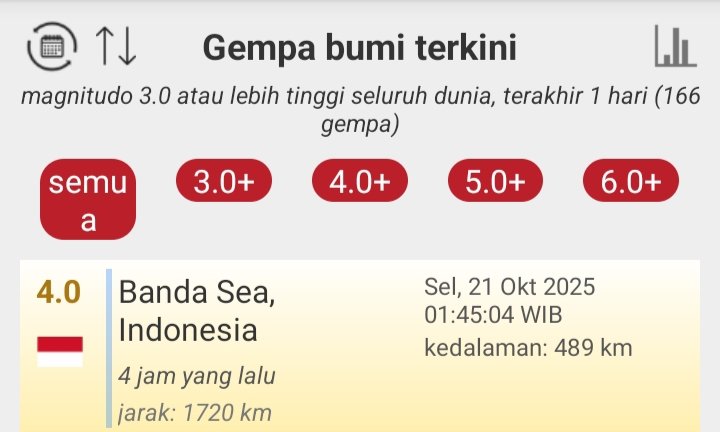 Gempa Dalam semakin meningkat di LAUT BANDA
Selasa 20-21 Oktober 2025
Lihat kedalamannya👇
