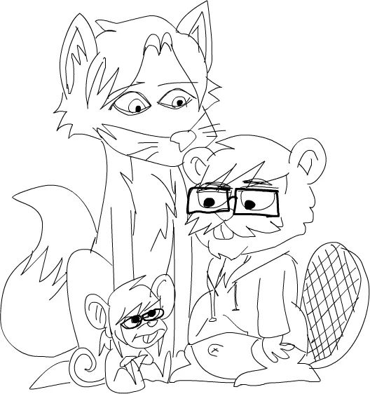 (January 2, 2012)
"THIS IS A THING NOW. WHERE DOING THIS. WHERE MAKING THIS HAPPEN."

A drawing of Edd, Cal, and Katey as their spirit animals -- a beaver, a rat, and a fox respectively.