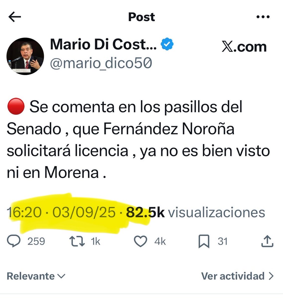 Mario Di Costanzo (@mario_dico50) on Twitter photo 🔴 Última Hora : El 3 de septiembre les comenté que Fernández Noroña pediría licencia. Hoy anuncia que lo hará ! 🔴 Última Hora : El 3 de septiembre les comenté que Fernández Noroña pediría licencia. Hoy anuncia que lo hará !