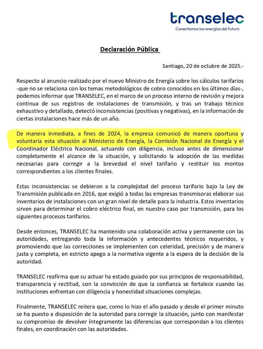 🚨 Ahora ya sabemos el porqué de la huida de Marcel. 

Empresa Transelec confirma que le informó al gobierno sobre el error en los cobros hace aproximadamente un año. 

Un año!!!!