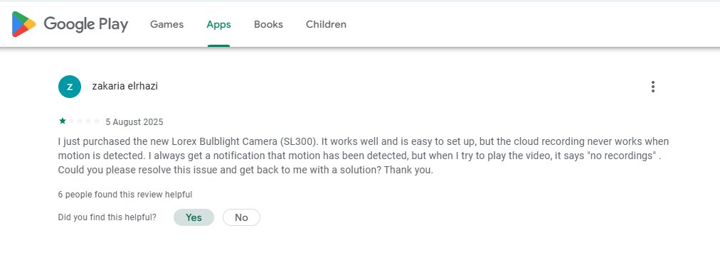 Engineerlorecs's tweet image. Avoid Lorex Camera-GPlay: {Zeb Burnham- August 14, 2025- This app is terrible. It will eventually send you alerts but good luck viewing the footage. Just a bunch of uh oh messages. Don't wast...y on Lorex products.}👎(in a shell=>Terrible Chinese Lorex)#2552209