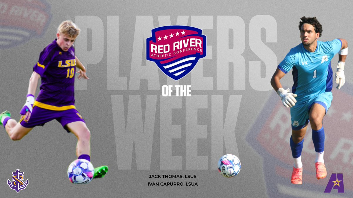 Jack Thomas of @lsus_athletics and Ivan Capurro of <a href="/lsuagenerals/">LSUA Generals</a> were named RRAC men's soccer players of the week for Oct. 13-19. Story: redriverconference.com/general/2025-2…