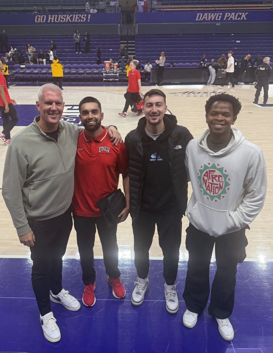 CoachSHanson's tweet photo. Great to see these three! 
@alybasketball with @TheRunninRebels + @Jmk13Jmk wirh @bcBulldogsMBB + Bongani with @bakertillycan @UW https://t.co/FjJnOQzoNX