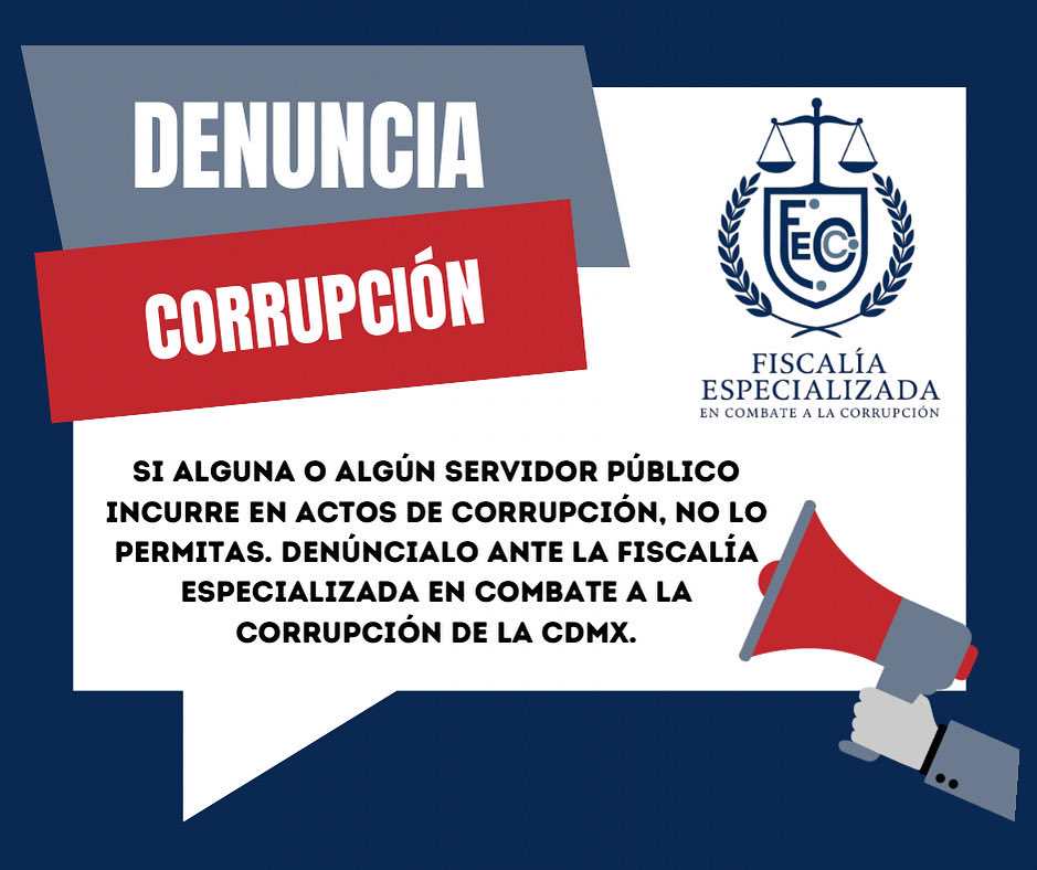 FECCCDMX's tweet image. Si alguna o algún servidor público incurre en actos de corrupción, no lo permitas.

📍Denúncialo ante la Fiscalía Especializada en Combate a la Corrupción de la CDMX.

#FECC #CeroTolerancia #DenunciaLaCorrupción #FiscalíaAnticorrupción