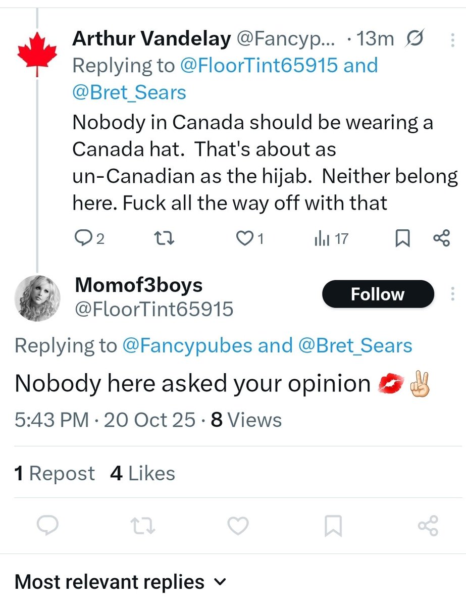 Fancypubes's tweet image. Stupid low IQ moron let's her kid wear a MAGA hat to school in Canada, brags about it on the internet, and is confused that someone would engage with her tweet.  What a cunty twat.