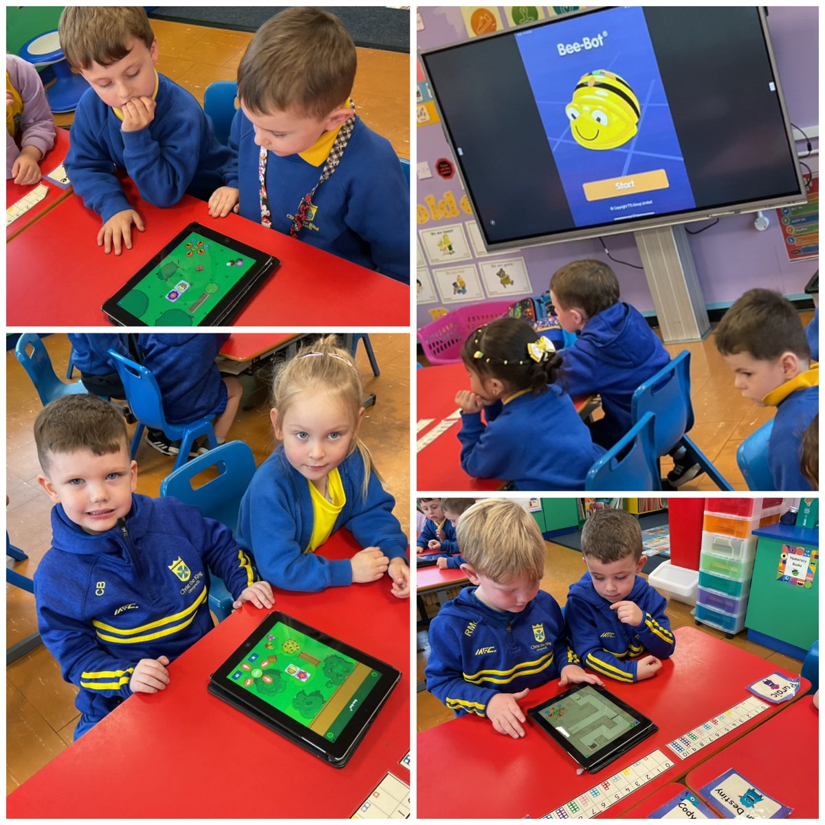 Year1CTK's tweet image. We celebrated Code Week @CodeWeekEU @ChristtheKingPS in Year 1 this week. We created algorithms to help Beet Bot go on a Bear Hunt, just like the family in the story. We also completed a little challenge in pairs using the Bee Bot app on the iPads. We had lots of fun.