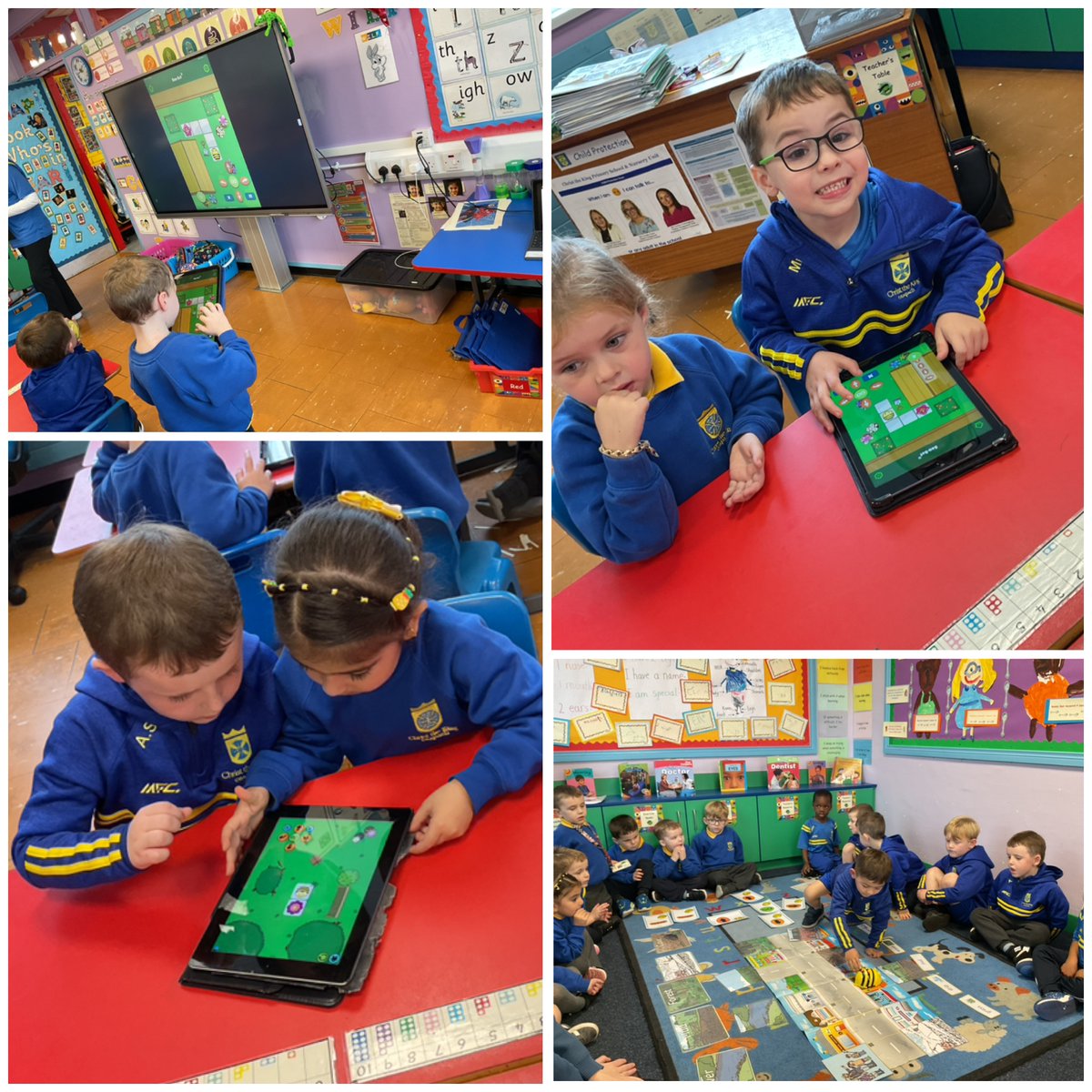 Year1CTK's tweet image. We celebrated Code Week @CodeWeekEU @ChristtheKingPS in Year 1 this week. We created algorithms to help Beet Bot go on a Bear Hunt, just like the family in the story. We also completed a little challenge in pairs using the Bee Bot app on the iPads. We had lots of fun.