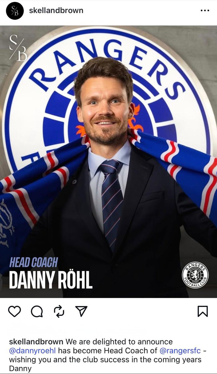 Massive congratulations to Danny on joining <a href="/RangersFC/">Rangers Football Club</a> as the new Head Coach.
Exciting times!!
#RangersFC #DannyRohl #SBM